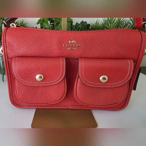 Coach Pennie Crossbody Bag With Coin Purse Mango Red Pebbled Leather-NWOT - Picture 8 of 14
